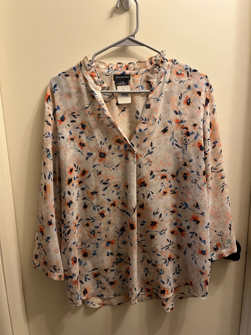 Van Heusen Cream Floral V-Neck Ruffle Blouse